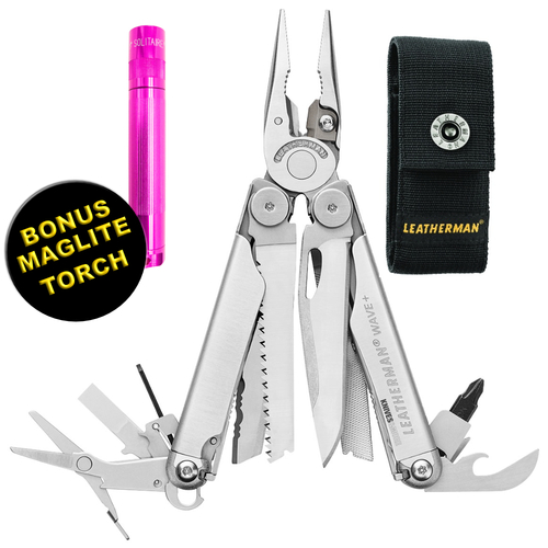 NEW LEATHERMAN WAVE + PLUS STAINLESS MULTI-TOOL & SHEATH & BONUS TORCH