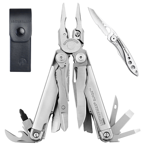 Leatherman Surge Stainless Steel Multi Tool & Leather Sheath & Skeletool KBX