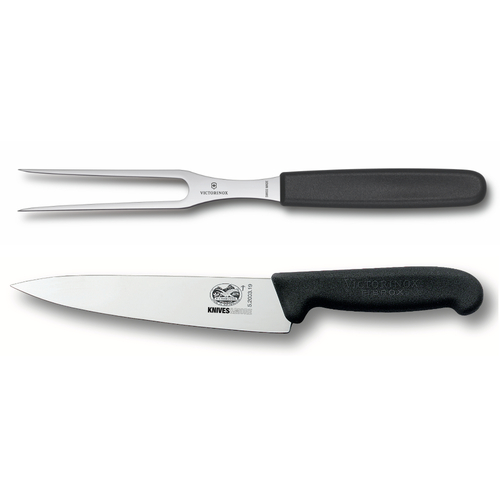 VICTORINOX 2PC CARVING SET 15CM FORK & 19CM COOKS KNIFE COMBO 