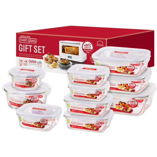 Lock & Lock 10pc Boroseal Heat Resistant Glass Container Set | 10 Piece