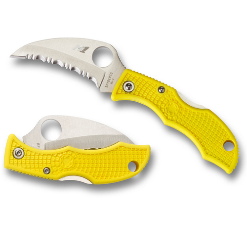 Spyderco Ladybug 3 Salt Hawkbill Yellow H1 Serrated Blade Folding Knife | YSLYLS3HB