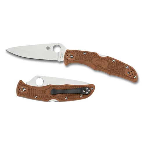 Spyderco Endura 4 Lightweight Plain Blade Folding Knife Brown - YSC10FPBN
