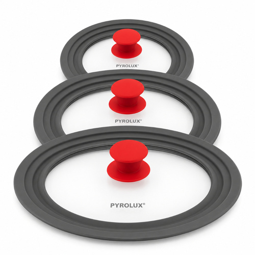 Pyrolux 3 Piece Universal Glass and Silicone Lid Pots & Pans 3 Sizes