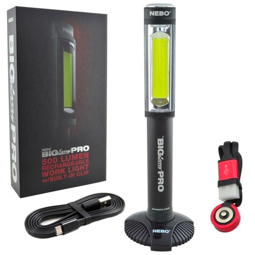 NEBO BIG LARRY PRO LED RECHARGEABLE WORK LIGHT 500 LUMEN W/ CLIP FLASHLIGHT