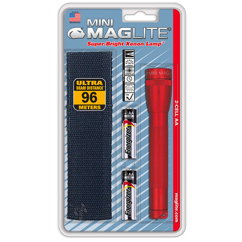 NEW MAGLITE 2AA CELL RED FLASHLIGHT WITH POUCH MADE IN USA