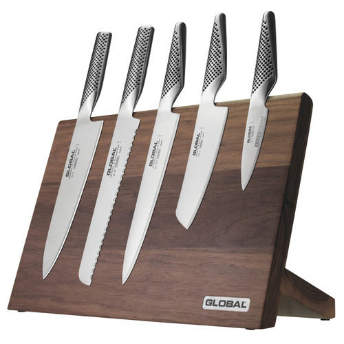 *NEW GLOBAL TAKUMI 6PC MAGNETIC WALNUT KNIFE BLOCK SET 6 PIECE