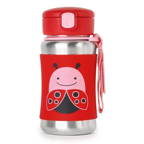 NEW SKIP HOP ZOO STAINLESS STRAW BPA FREE KIDS WATER BOTTLE - LADYBUG SKIPHOP 