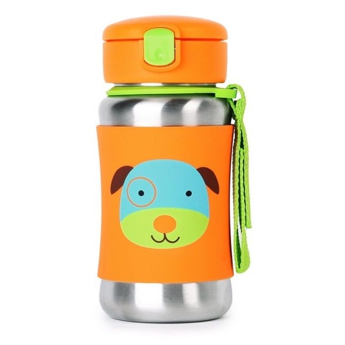 NEW SKIP HOP ZOO STAINLESS STRAW BPA FREE KIDS WATER BOTTLE - DOG SKIPHOP 