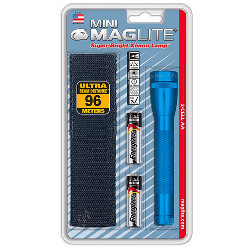 NEW MAGLITE 2AA CELL BLUE FLASHLIGHT WITH POUCH MADE IN USA