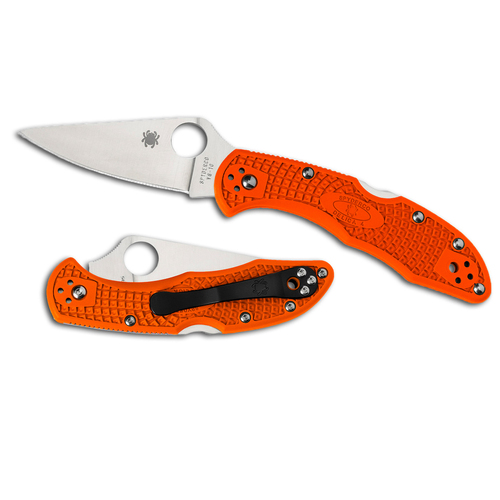 Spyderco Delica 4 Orange Flat Ground | Plain Blade Knife YSC11FPOR