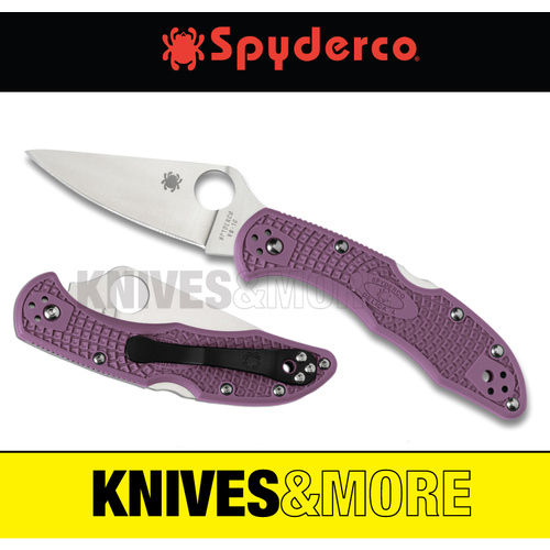 New SPYDERCO DELICA 4  Flat Ground Plain Blade Folding Knife PURPLE C11FPPR Save!