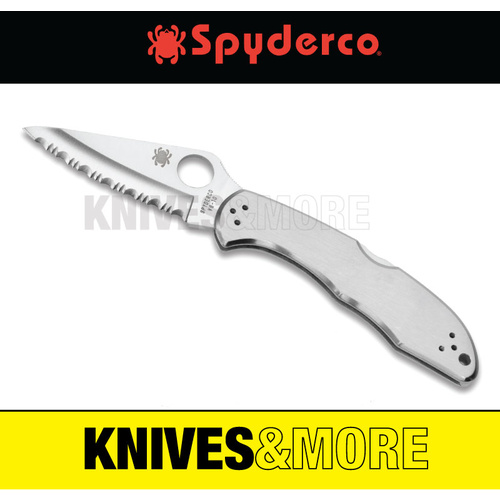 New SPYDERCO DELICA 4 Serrated Blade Folding Knife STAINLESS STEEL C11S Save!