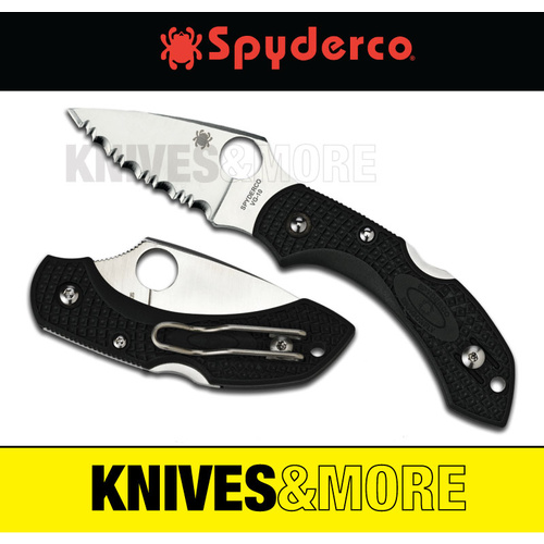 New SPYDERCO DRAGONFLY 2 Lightweight Serrated Blade Folding Knife BLACK C28SBK2 Save!