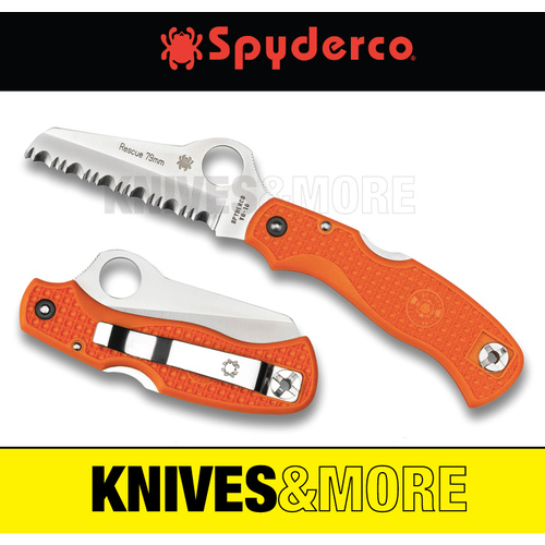New SPYDERCO RESCUE 79MM LIGHTWEIGHT Serrated Blade Knife ORANGE C45SOR Save!
