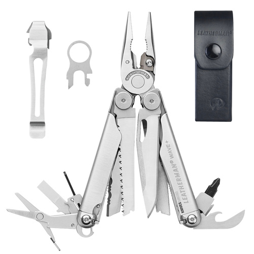 Leatherman Wave + Plus Stainless Steel Multi-Tool + Leather Sheath + Pocket Clip