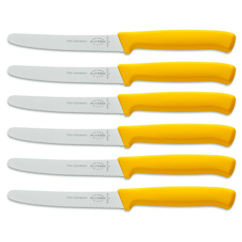 F DICK FDICK MICRO SERRATED UTILITY STEAK KNIVES KNIFE TOMATO YELLOW X 6