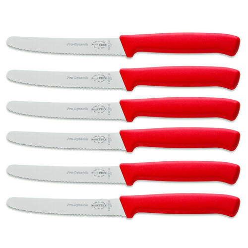 F DICK FDICK MICRO SERRATED UTILITY STEAK KNIVES KNIFE TOMATO RED X 6