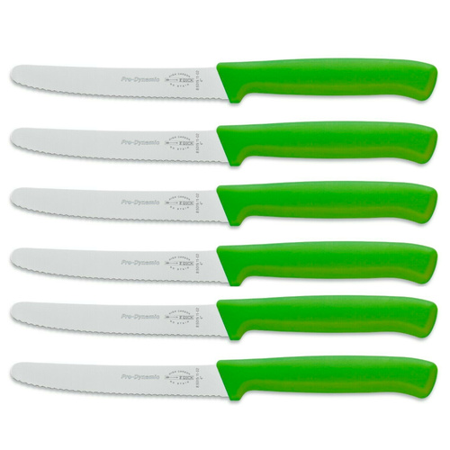 F DICK FDICK MICRO SERRATED UTILITY STEAK KNIVES KNIFE TOMATO GREEN X 6