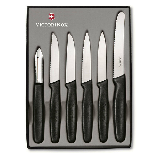 VICTORINOX 6 PIECE BLACK PARING STAINLESS STEEL KNIFE SET 6PC KNIVES