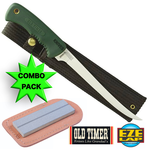 OLD TIMER PRO FISHING FILLET KNIFE 147OT & EZE LAP 26F GROOVED DIAMOND SHARPENER 