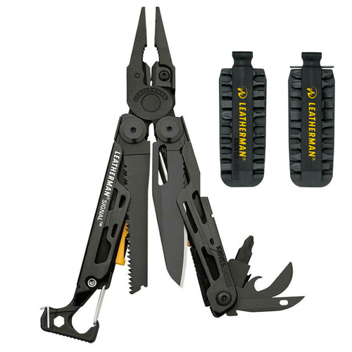LEATHERMAN BLACK SIGNAL SURVIVALIST MULTI-TOOL + SHEATH FIRE STARTER + BIT KIT