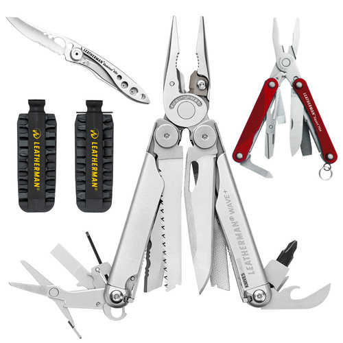 LEATHERMAN WAVE + PLUS MULTI-TOOL & SHEATH & BIT KIT & RED PS4 & SKELETOOL KBX