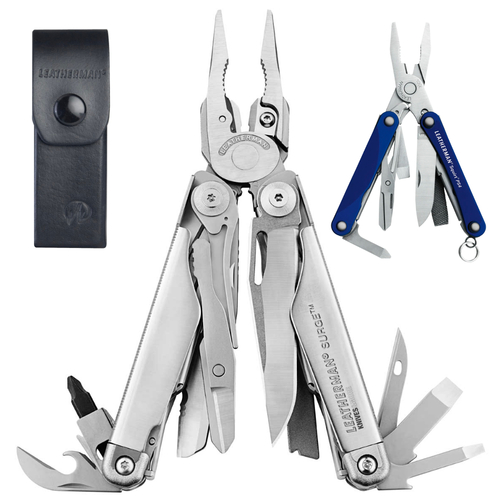 LEATHERMAN SURGE STAINLESS MULTI-TOOL & LEATHER SHEATH & BLUE SQUIRT