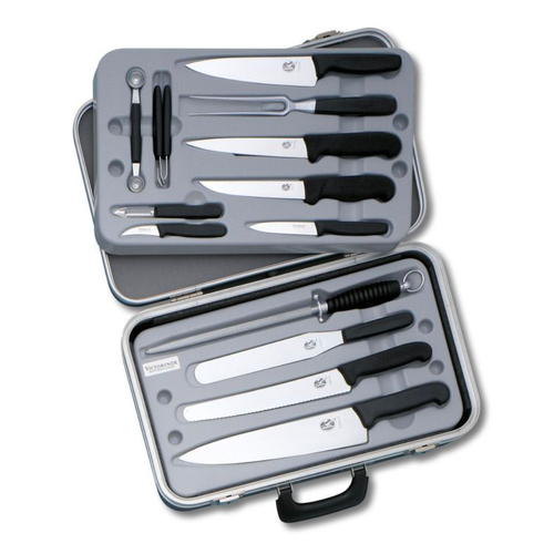 VICTORINOX SMALL CHEFS CASE OF KNIVES BLACK HANDLES 5.4913