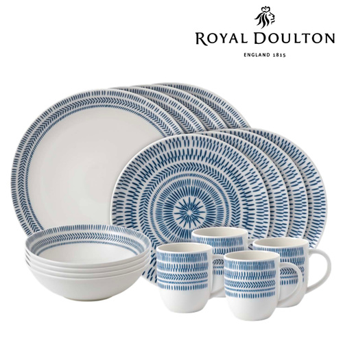 Royal Doulton ED Ellen DeGeneres 16pc Dinner Set of 16 - Chevron Dark Blue