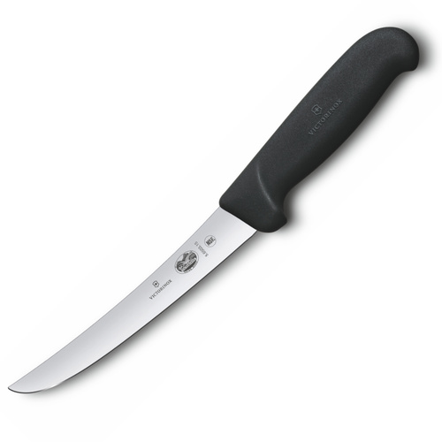 VICTORINOX FIBROX CURVED WIDE BONING 15CM BUTCHER KNIFE 5.6503.15 BLACK
