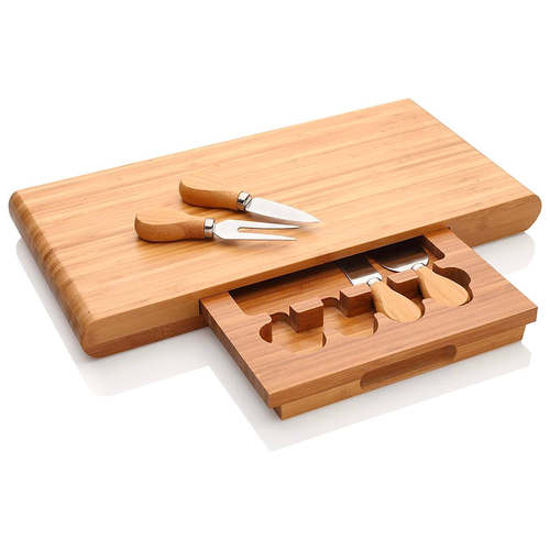 Stanley Rogers Cheese Board 5pc Set | Large Bamboo Chopping Block + Cutlery