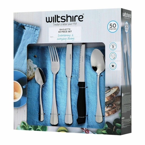 Wiltshire Baguette 50pc Cutlery Set With Steak Knives 50 Piece Stainless