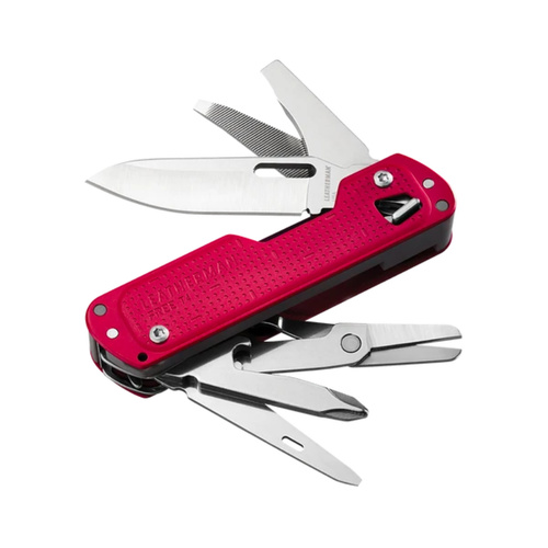 LEATHERMAN FREE T4 EDC MULTITOOL STAINLESS CRIMSON  - 12 TOOLS