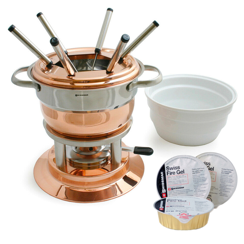 Swissmar Lausanne Copper 11pc Fondue and Swiss Fire Gel 88ml Set of 3