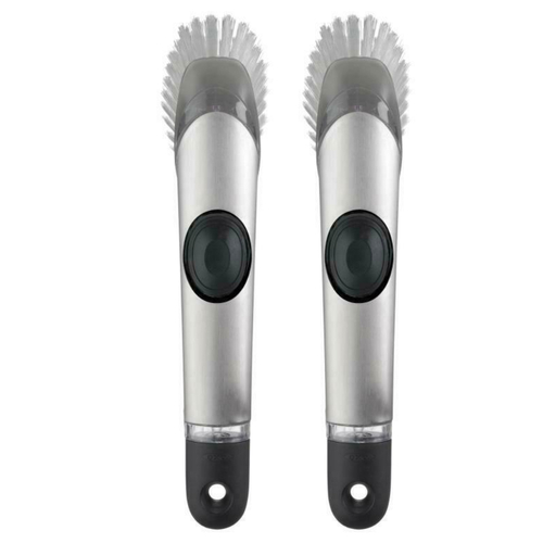 OXO GOOD GRIPS STEEL SOAP DISPENSING DISH BRUSH SOFT GRIP - 2 PACK