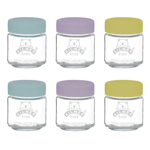 Kilner Kids 6pc Glass Jar Canister Baby Food Storage Set W/ Lid 110ml 