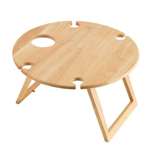 STANLEY ROGERS 50 X 25CM TRAVEL FOLDING TIMBER PICNIC TABLE ROUND WINE