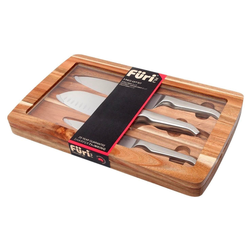 Furi Pro 3 Piece Acacia 3pc Knife Set | Cooks Santoku Utility