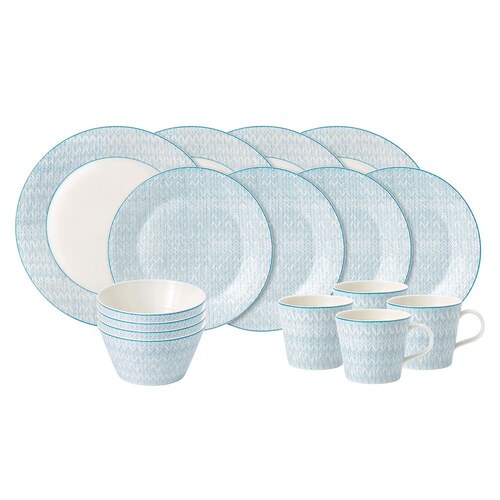 NEW ROYAL DOULTON PASTELS 16PC DINNER SET OF 16 | BLUE