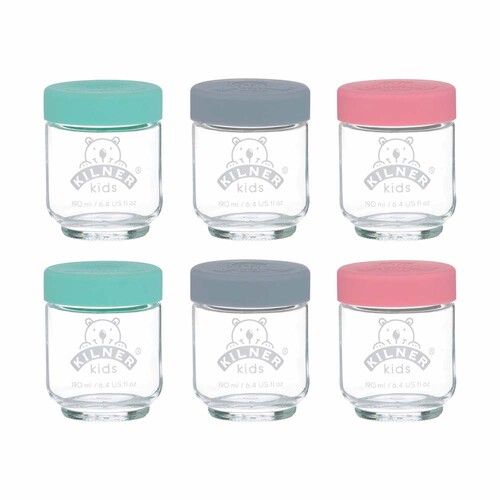 Kilner Kids 6pc Glass Jar Canister Baby Food Storage Set W/ Lid 190ml