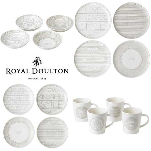 Royal Doulton 16pc ED Ellen DeGeneres Taupe Accents Dinner Set of 16 Mug Bowl Plate