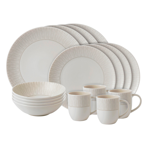 Royal Doulton ED Ellen DeGeneres 16pc Dinner Set of 16 | Taupe Stripe