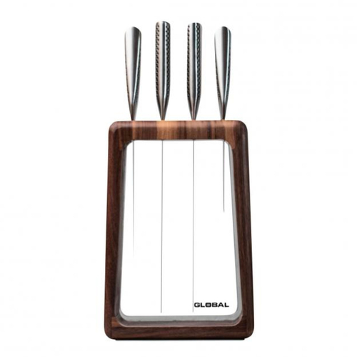 Global Knives Hashira 5pc Knife Block Set Walnut 5 Piece