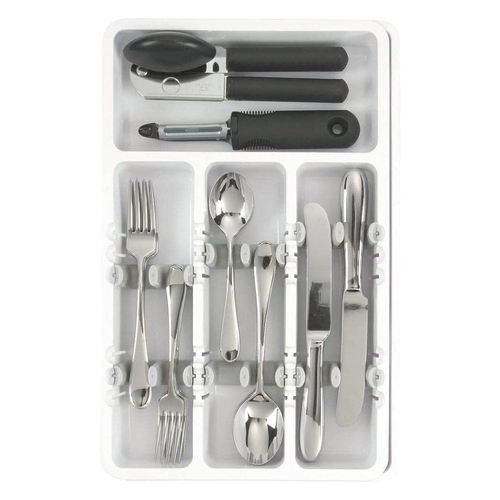 OXO GOOD GRIPS EXPANDABLE UTENSIL CUTLERY ORGANISER TRAY - WHITE