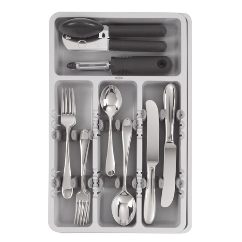 OXO GOOD GRIPS EXPANDABLE UTENSIL CUTLERY ORGANISER TRAY - GREY