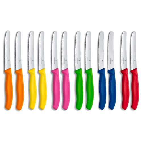 Victorinox Steak & Tomato Knife Pistol Grip 11cm Colourful Set x 12 Knives