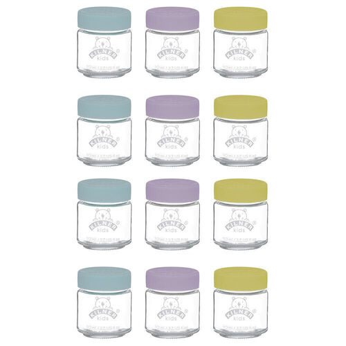 Kilner Kids 12pc Glass Jar Canister Baby Food Storage Set W/ Lid 110ml 