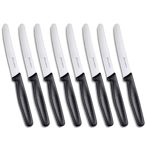 Victorinox Steak and Tomato Knife 11cm Wavy Edge - Set of 8 - Black 5.0833