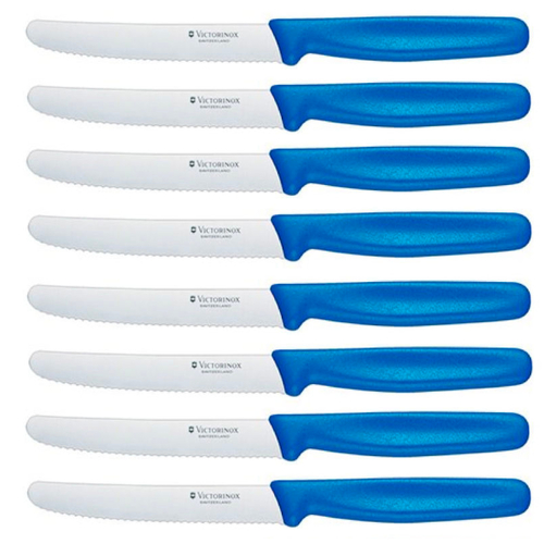 Victorinox Steak and Tomato Knife 11cm Wavy Edge - Set of 8 - Blue  5.0832