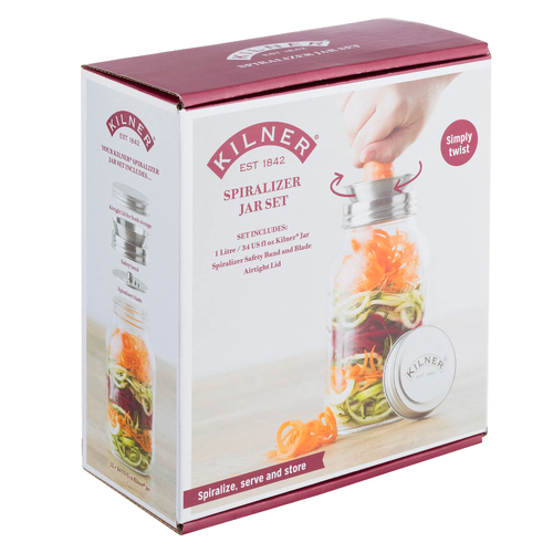 Kilner Spiralizer Glass Jar Set 1 Litre | Zoodle Ribbons Vegetable Noodles